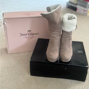 Juicy Couture Suede Ankle Boot in Taupe. Size 6.5